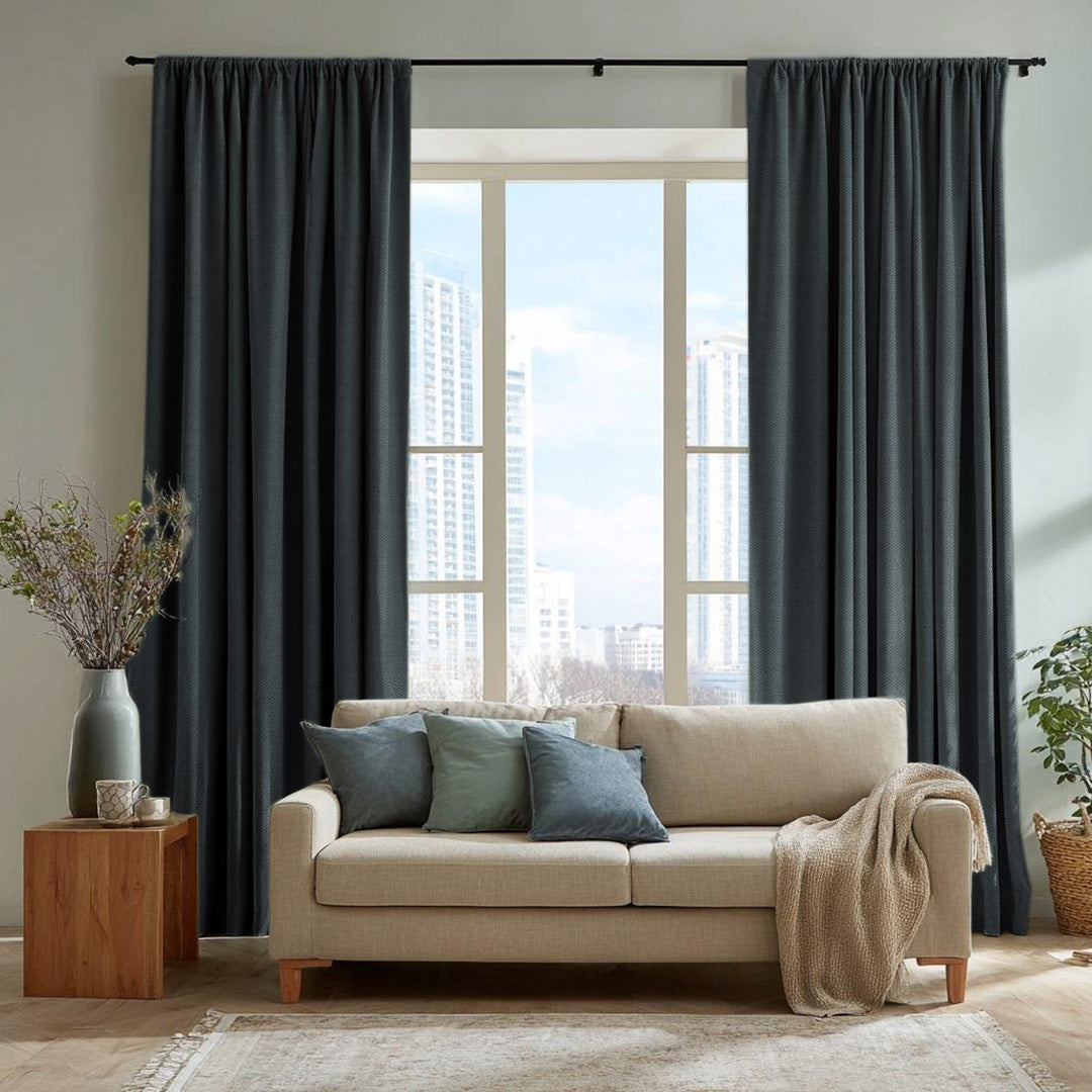 Chevron Textured Linen Blend Drapes Soft Top - LuxDrape