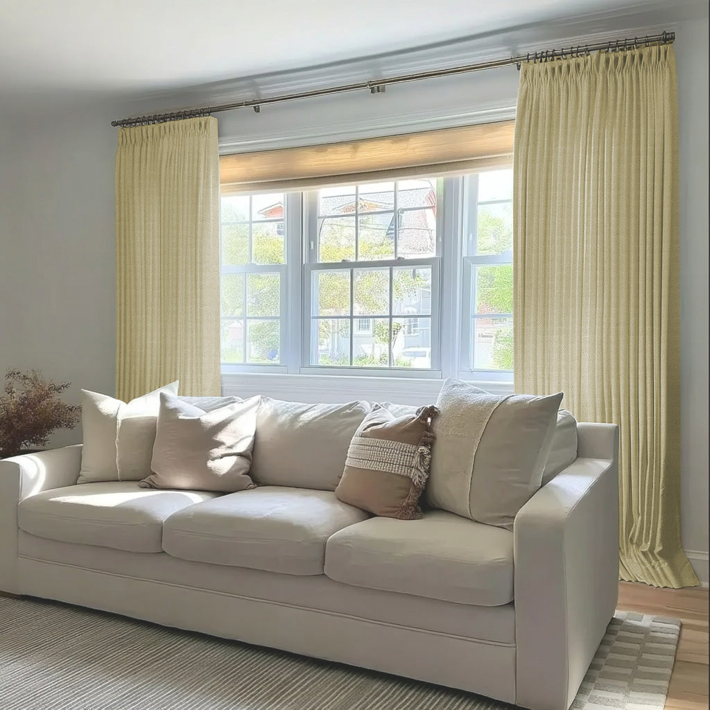 Chevron Textured Linen 100% Blackout Lining Curtain Pleated - LuxDrape