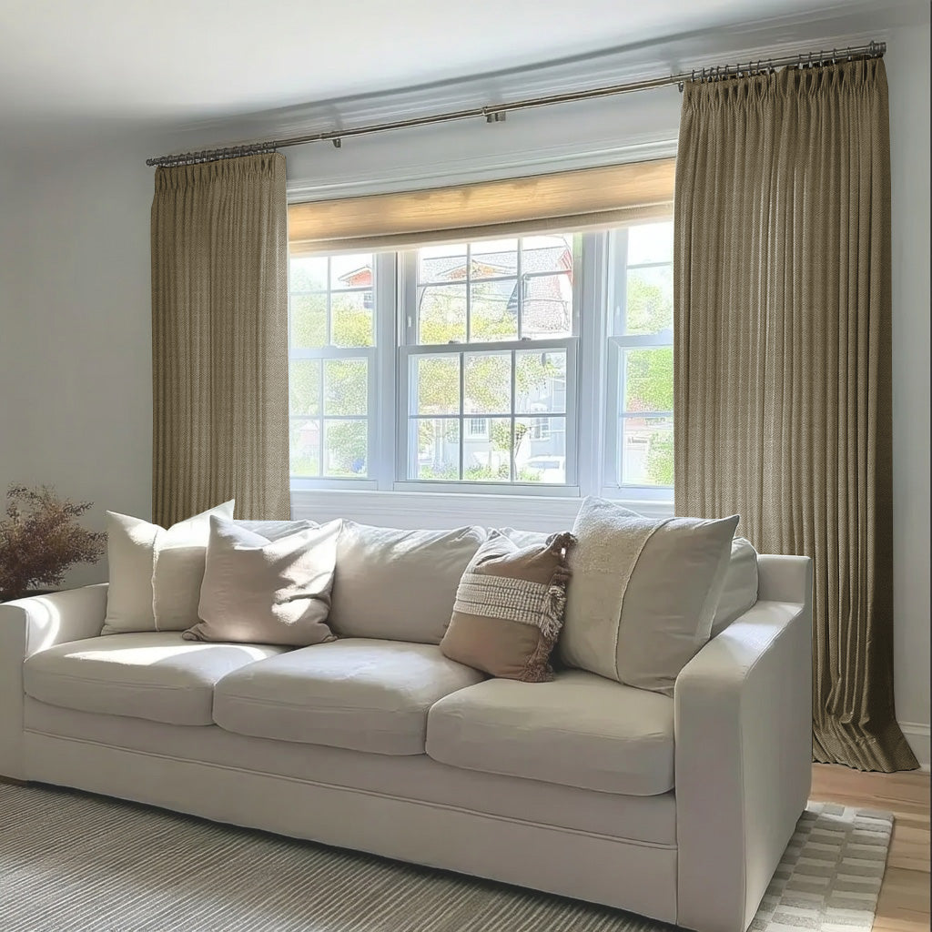 Chevron Textured Linen Thermal Sound Proof Curtain Pleated - LuxDrape