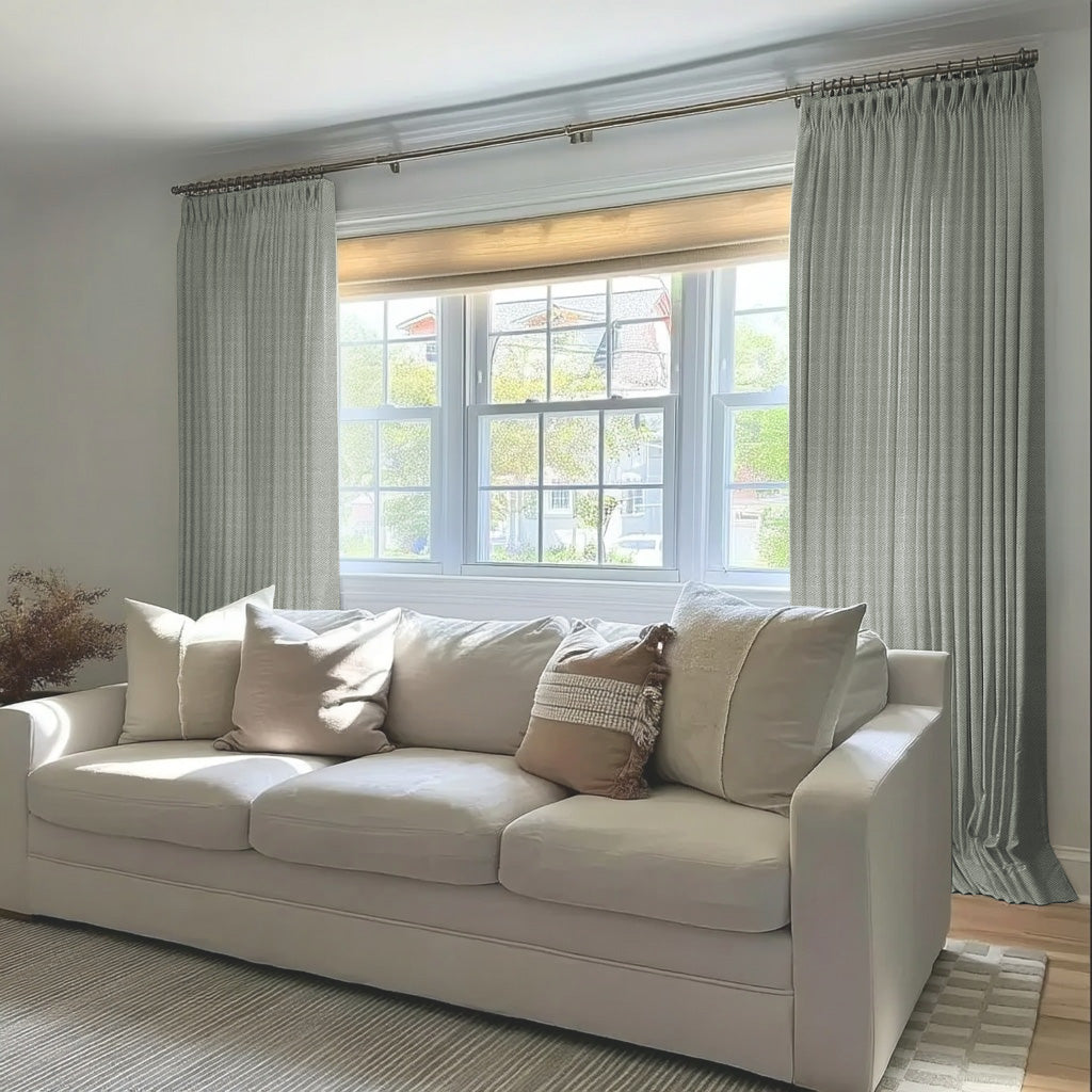 Chevron Textured Linen Thermal Sound Proof Curtain Pleated - LuxDrape