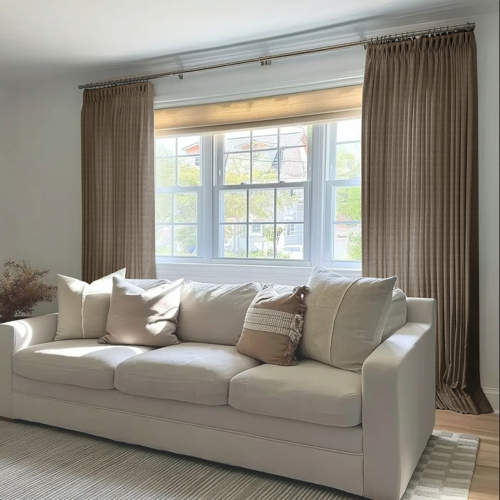 Chevron Textured Linen Thermal Sound Proof Curtain Pleated - LuxDrape