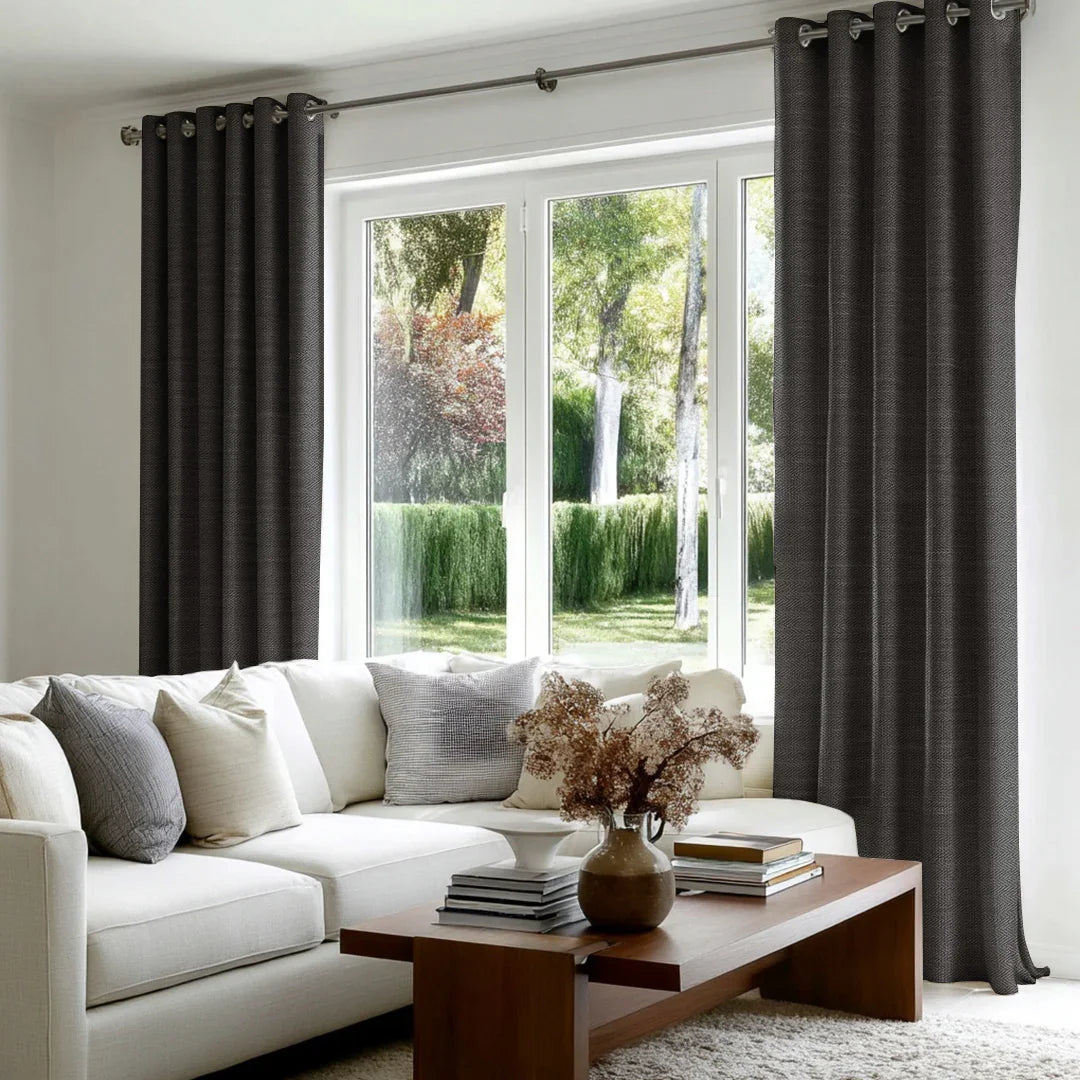 Chevron Textured Linen Blend Drapes Grommet - LuxDrape