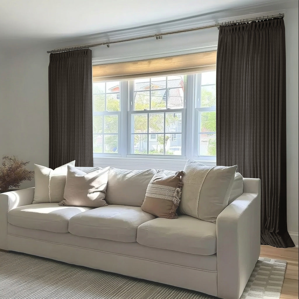 Chevron Textured Linen Blend Drapes Pleated