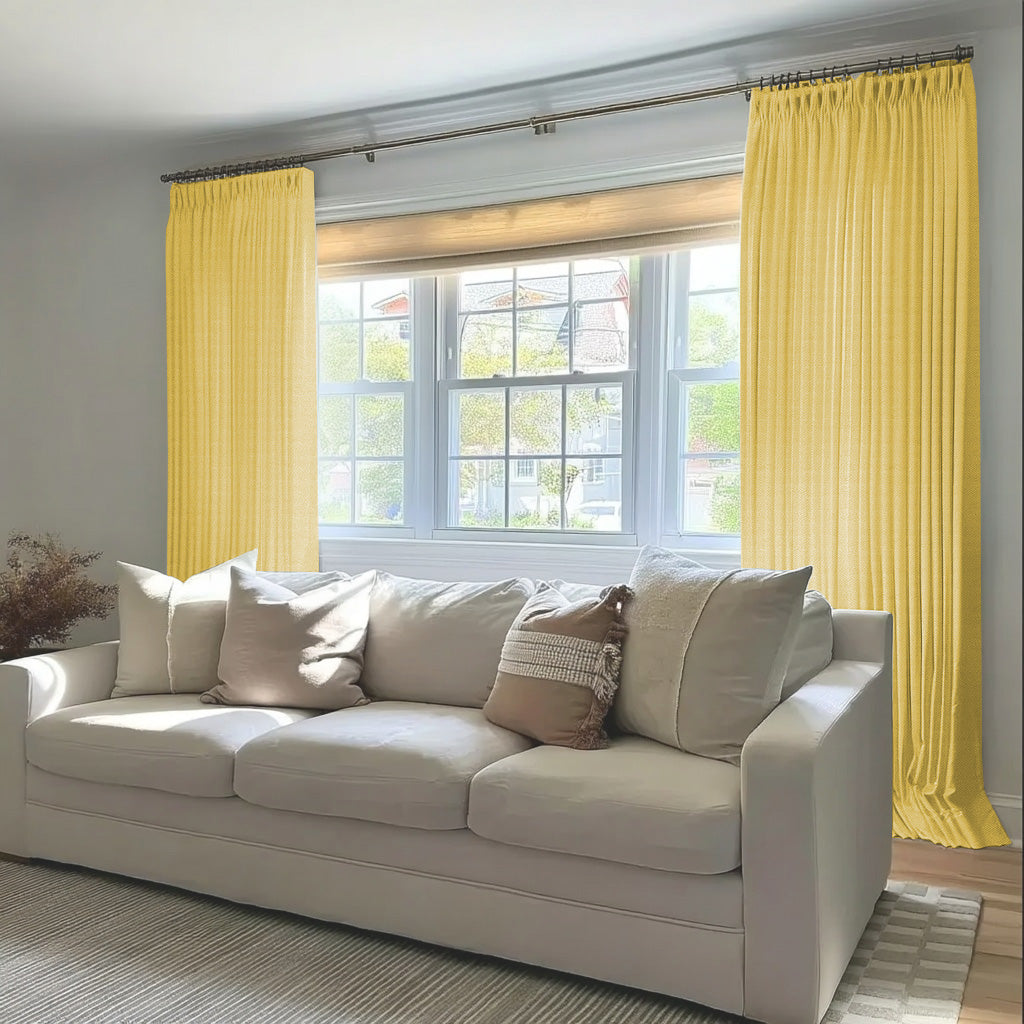 Chevron Textured Linen Blend Drapes Pleated