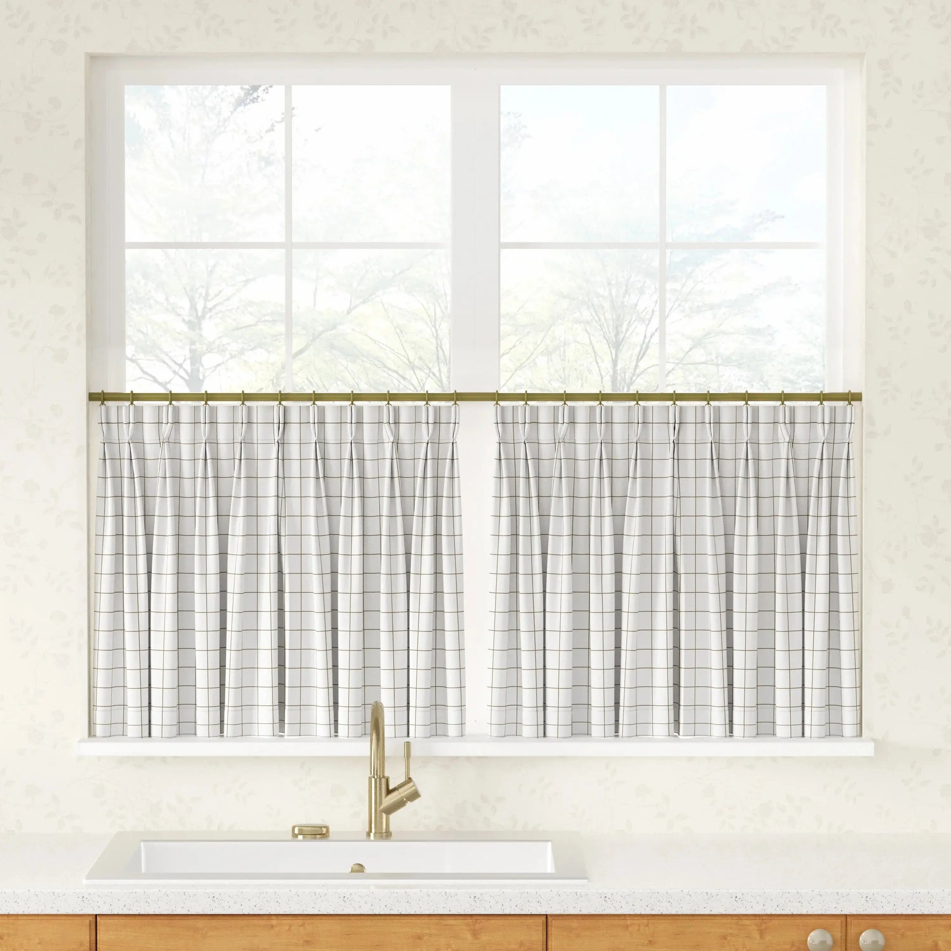 Sienna Striped Pattern Linen Blend Pleated Cafe Curtains - LuxDrape