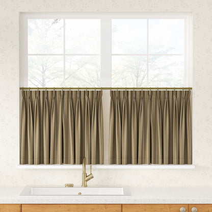 Sienna Striped Pattern Linen Blend Pleated Cafe Curtains