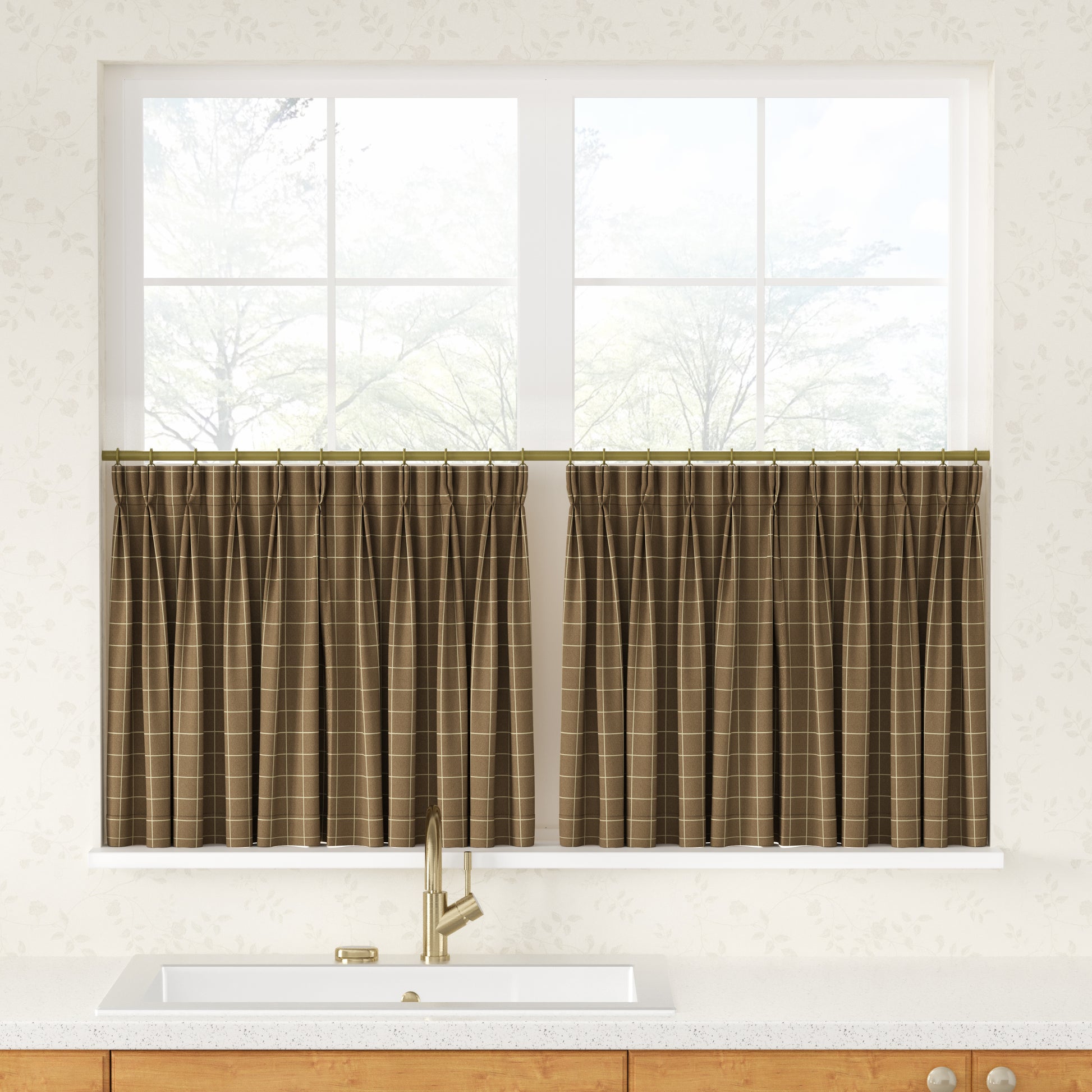 Sienna Striped Pattern Linen Blend Pleated Cafe Curtains - LuxDrape