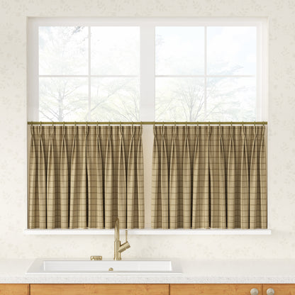 Sienna Striped Pattern Linen Blend Pleated Cafe Curtains