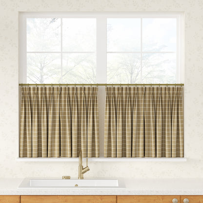 Sienna Striped Pattern Linen Blend Pleated Cafe Curtains