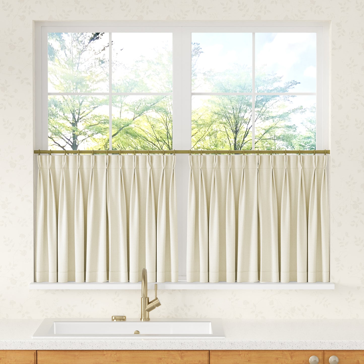 Chevron Herringbone Pattern Linen  Pleated Cafe Curtains