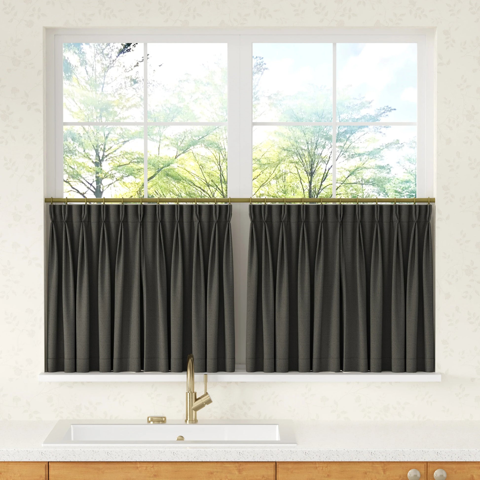 Chevron Herringbone Pattern Linen Pleated Cafe Curtains - LuxDrape