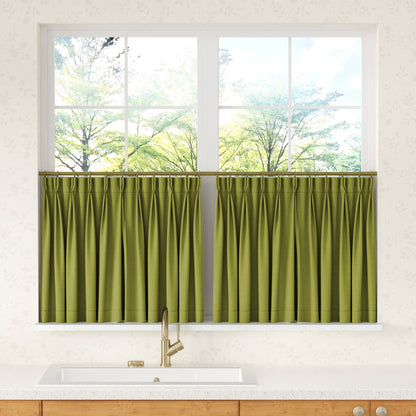 Chevron Herringbone Pattern Linen  Pleated Cafe Curtains