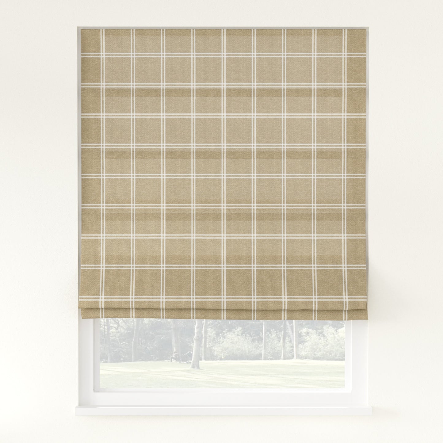 Sienna Linen Plaid Striped Roman Shade Cordless