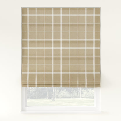 Sienna Linen Plaid Striped Roman Shade Cordless