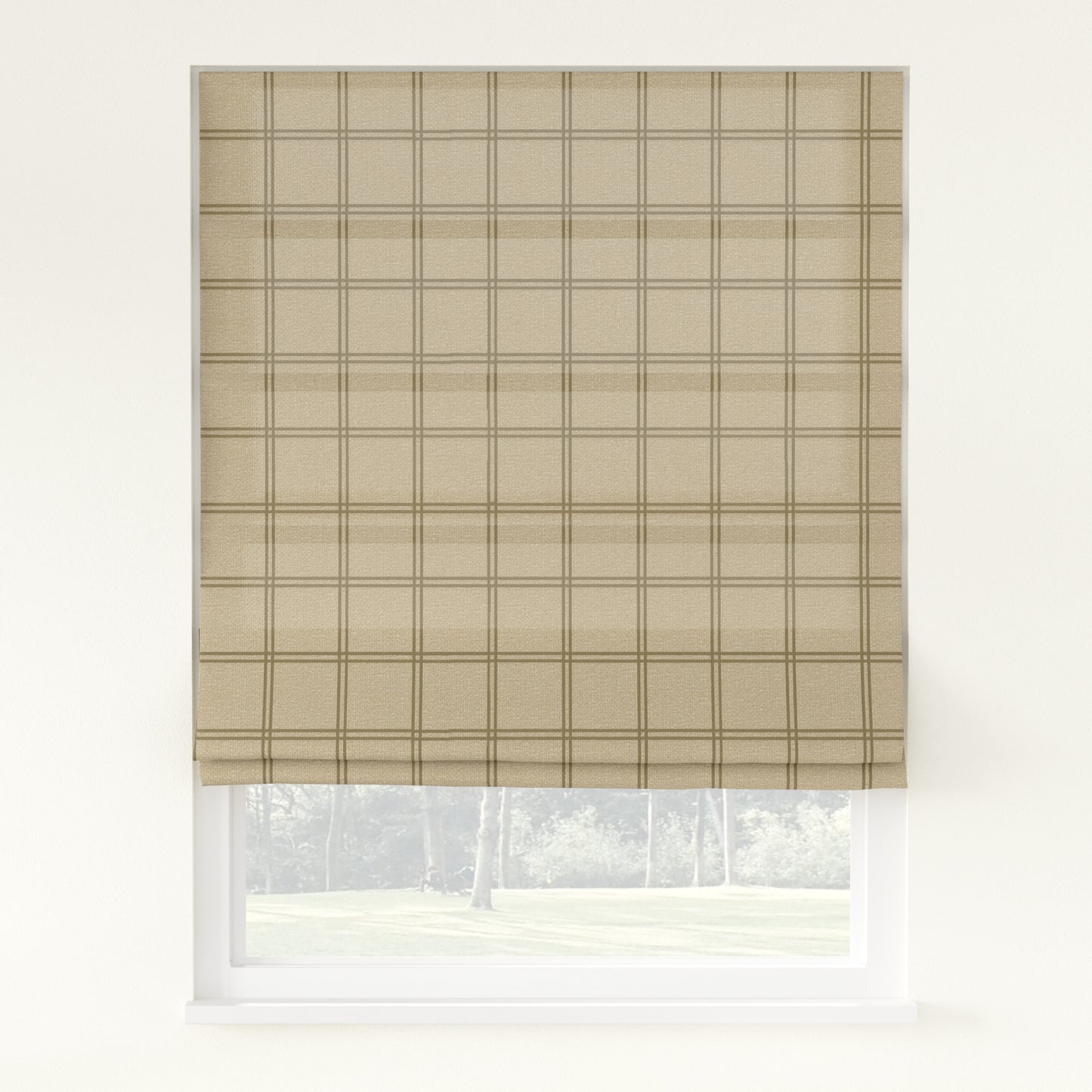 Sienna Linen Plaid Striped Roman Shade Cordless