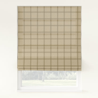 Sienna Linen Plaid Striped Roman Shade Cordless