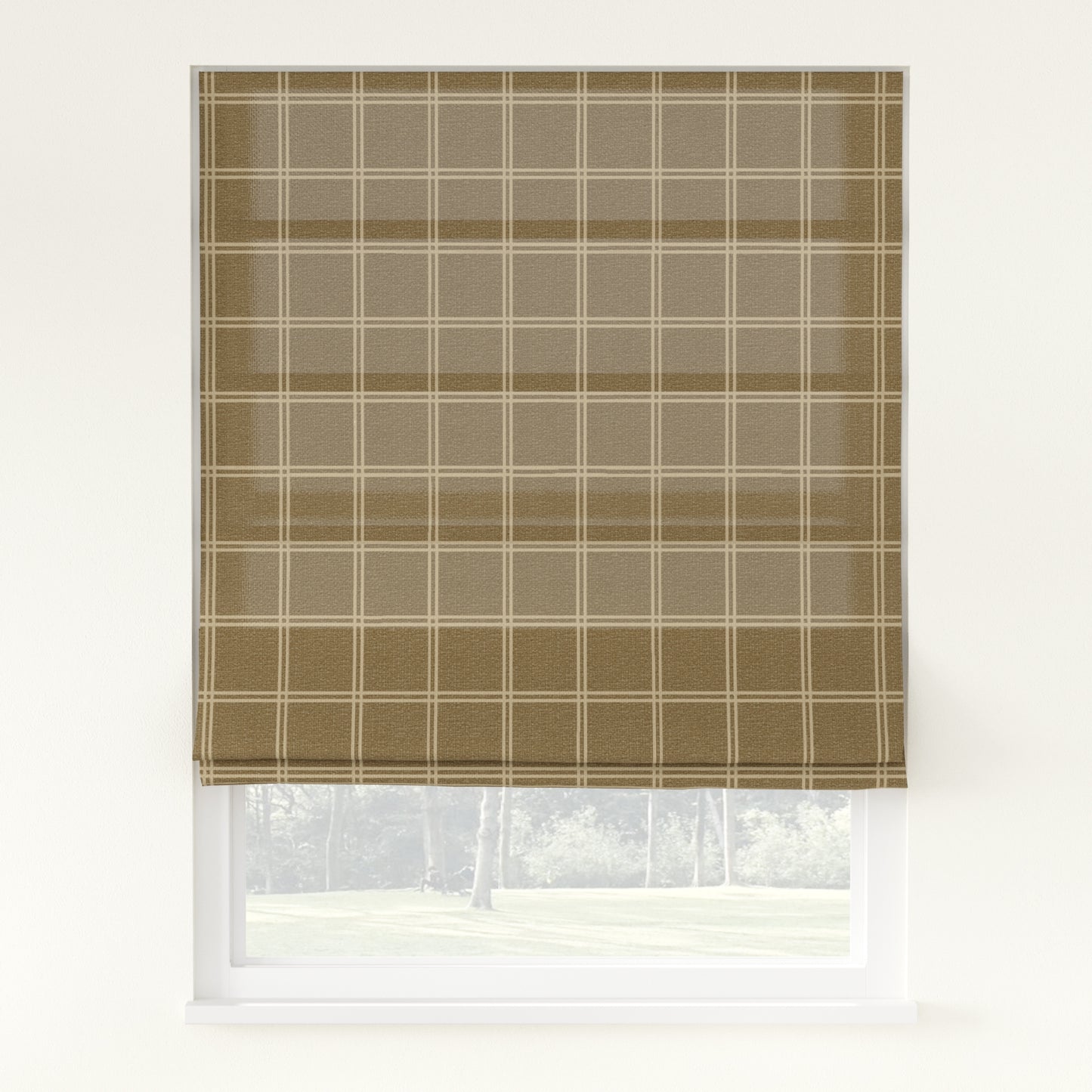 Sienna Linen Plaid Striped Roman Shade Cordless