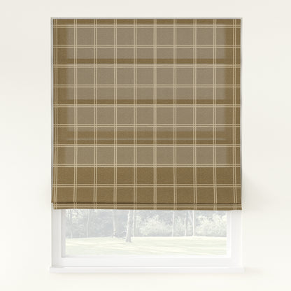 Sienna Linen Plaid Striped Roman Shade Cordless