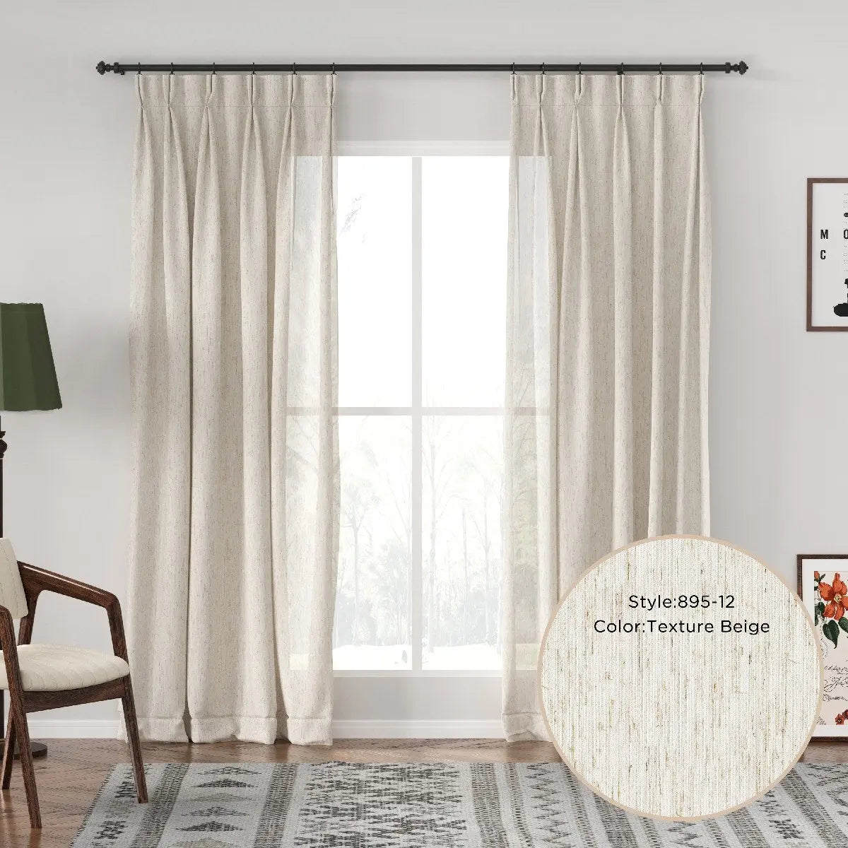 Auriel Beige Sheer Curtains Drapes Pleated LuxDrape