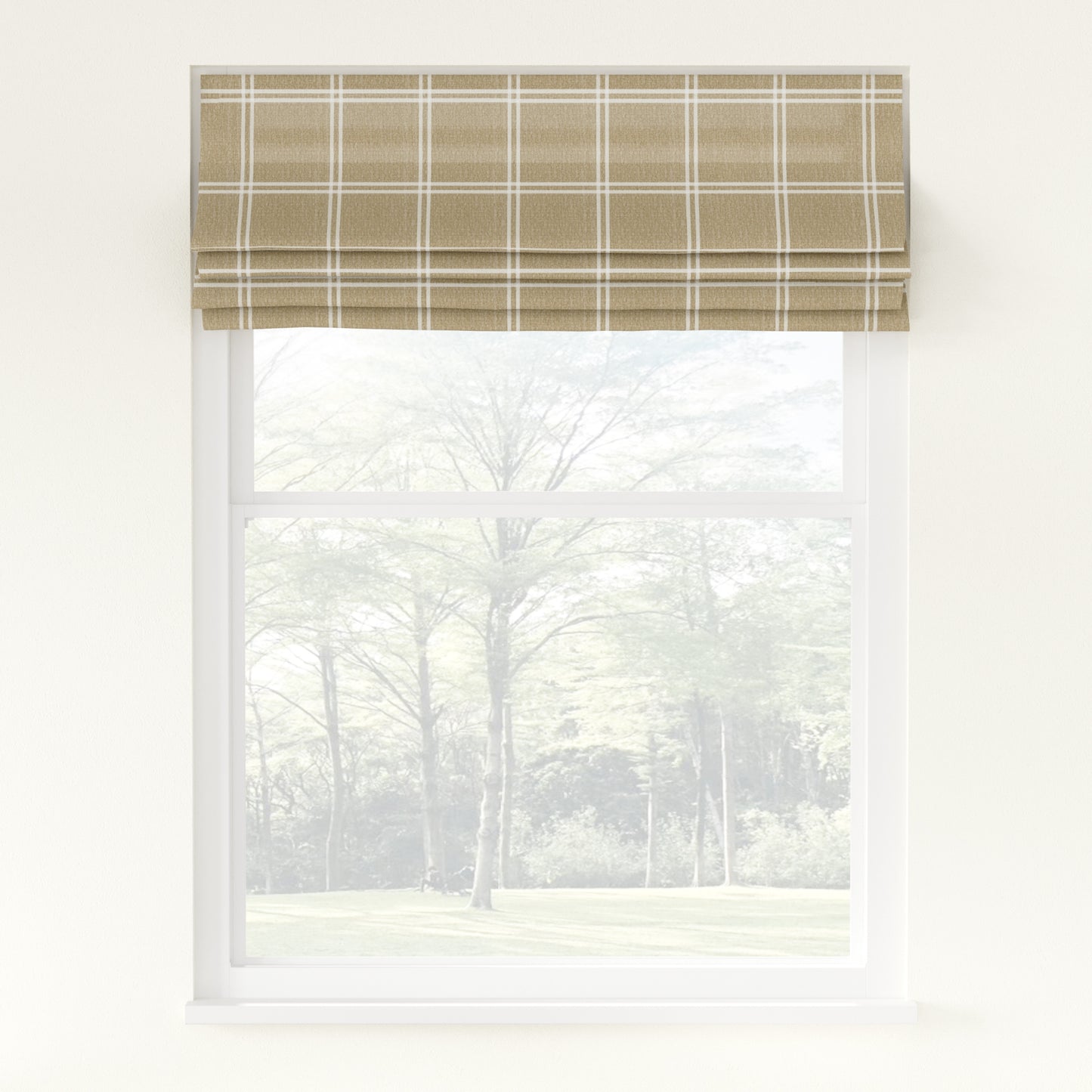 Sienna Linen Plaid Striped Roman Shade Cordless