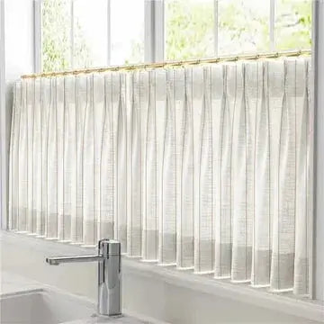 Sienna Striped Pattern Linen Blend Pleated Cafe Curtains - LuxDrape