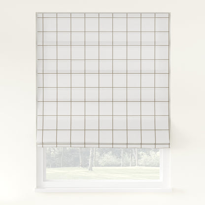 Sienna Linen Plaid Striped Roman Shade Cordless