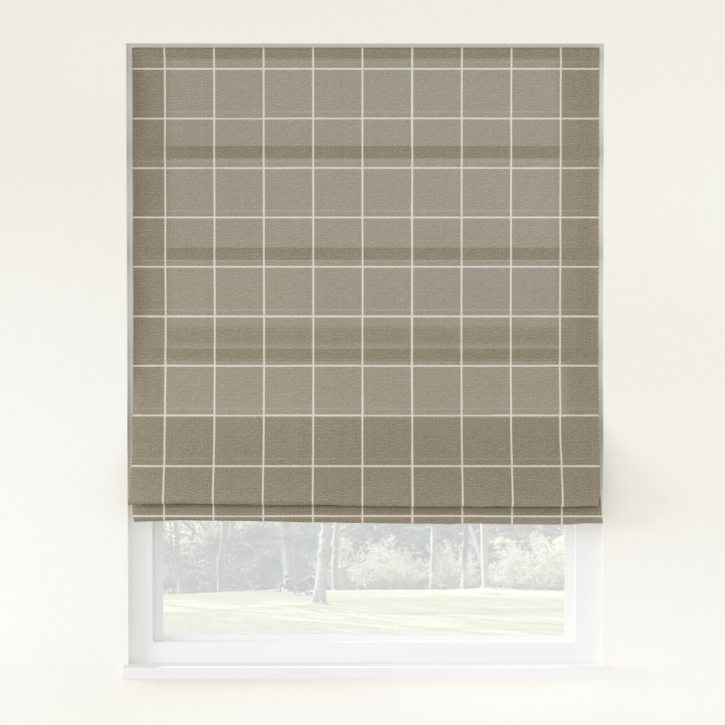 Sienna Linen Plaid Striped Roman Shade Cordless