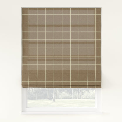 Sienna Linen Plaid Striped Roman Shade Cordless