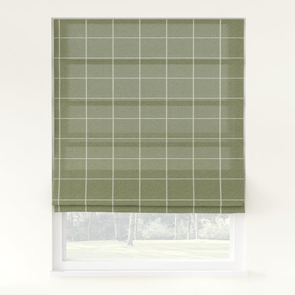 Sienna Linen Plaid Striped Roman Shade Cordless