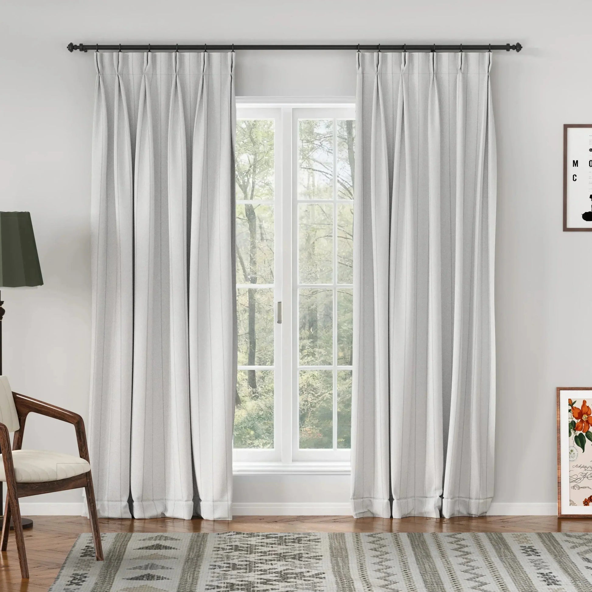 Sienna Windowpane Linen Blend Curtains Pinch Pleat Blackout Drapes - LuxDrape