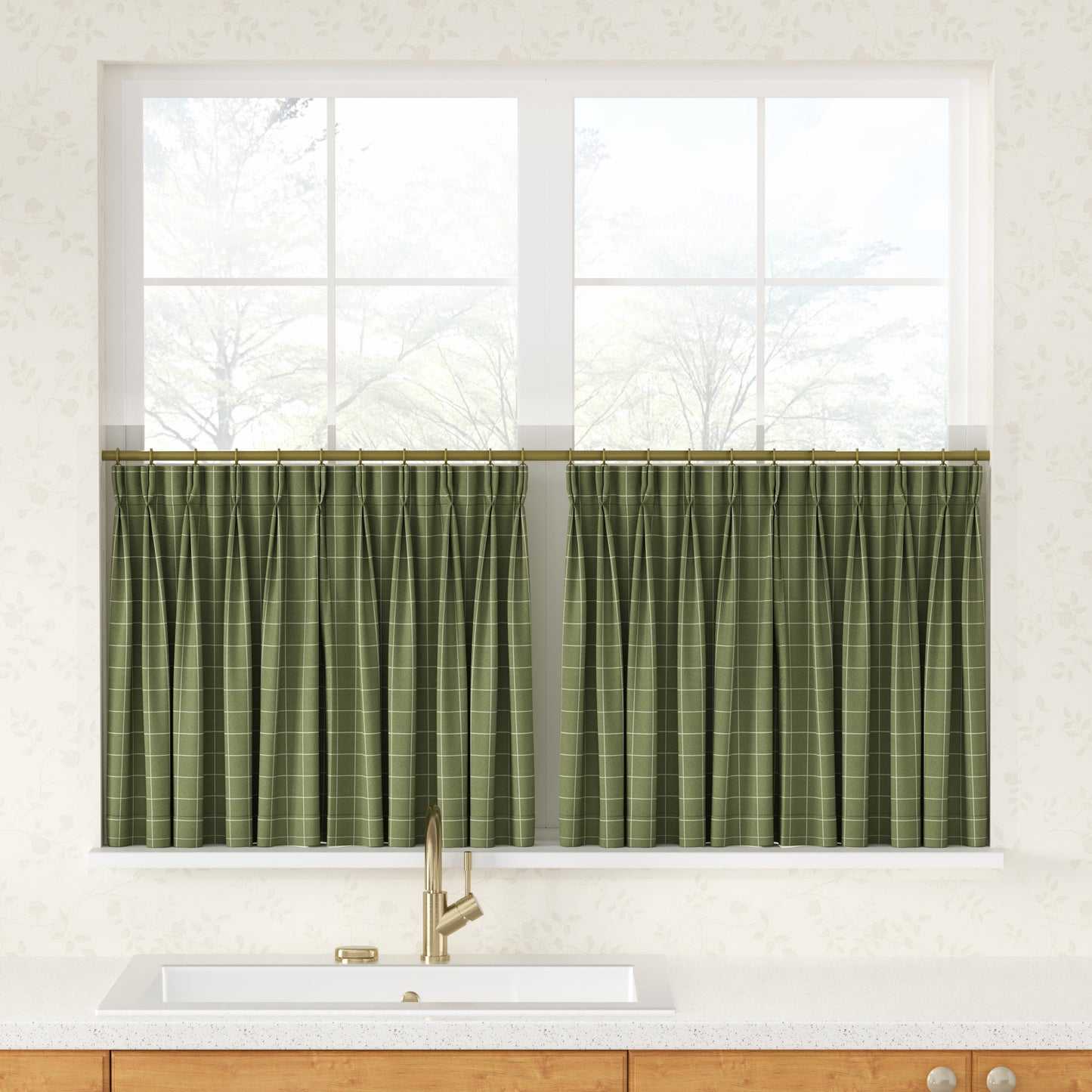 Sienna Striped Pattern Linen Blend Pleated Cafe Curtains - LuxDrape