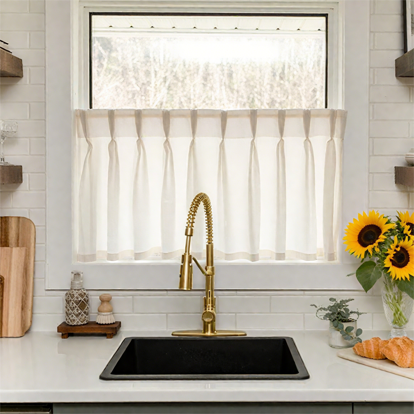 Breeza Cotton Blend Pleated Cafe Curtains