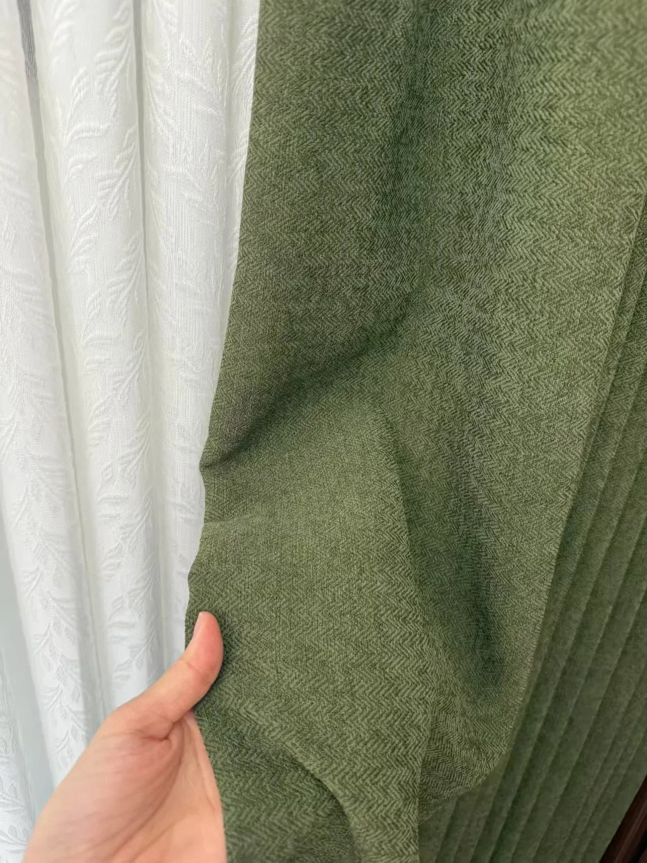 Chevron Textured Linen 100% Blackout Lining Curtain Pleated - LuxDrape