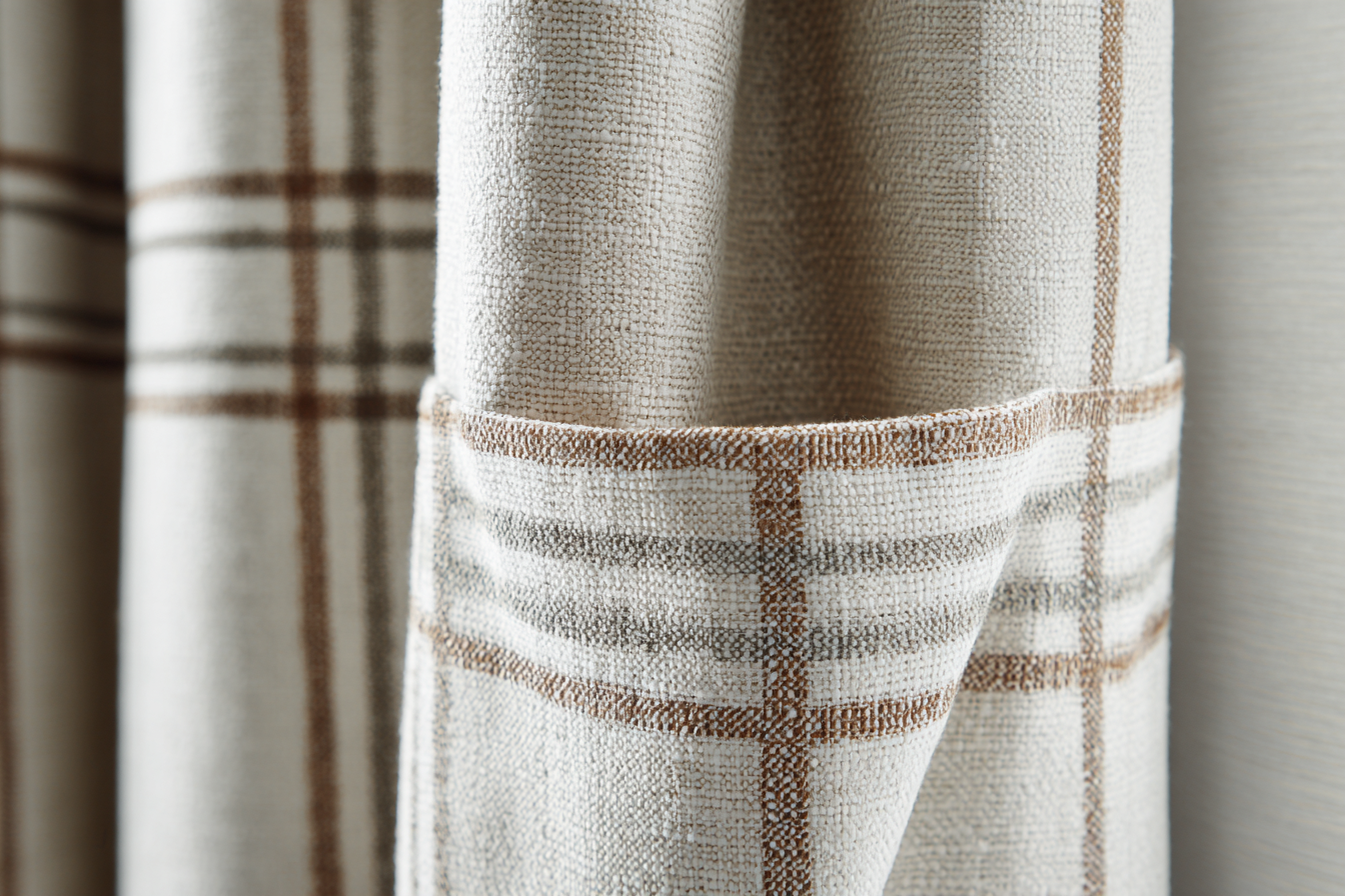Sienna Windowpane Linen Thermal Curtains Pinch Pleat Drapes