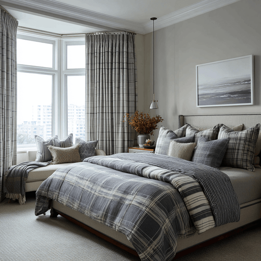 Sienna Windowpane Linen Blend Curtains Pinch Pleat Blackout Drapes