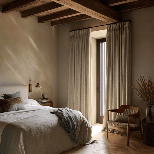 Chevron Textured Linen 100% Blackout Lining Curtain Pleated