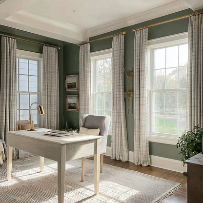 Sienna Windowpane Linen Thermal Curtains Pinch Pleat Drapes