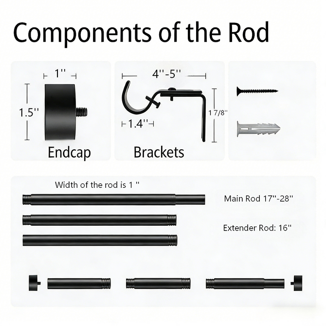 Components of the Single Curtain Rod