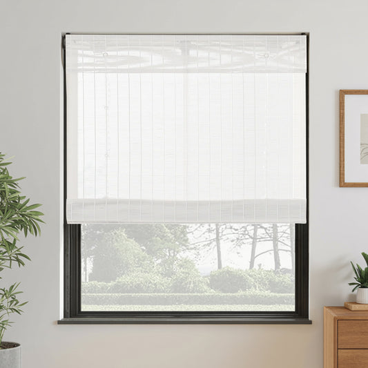 Natural Jute Bamboo Wood Woven Blinds & Shades | Marble White